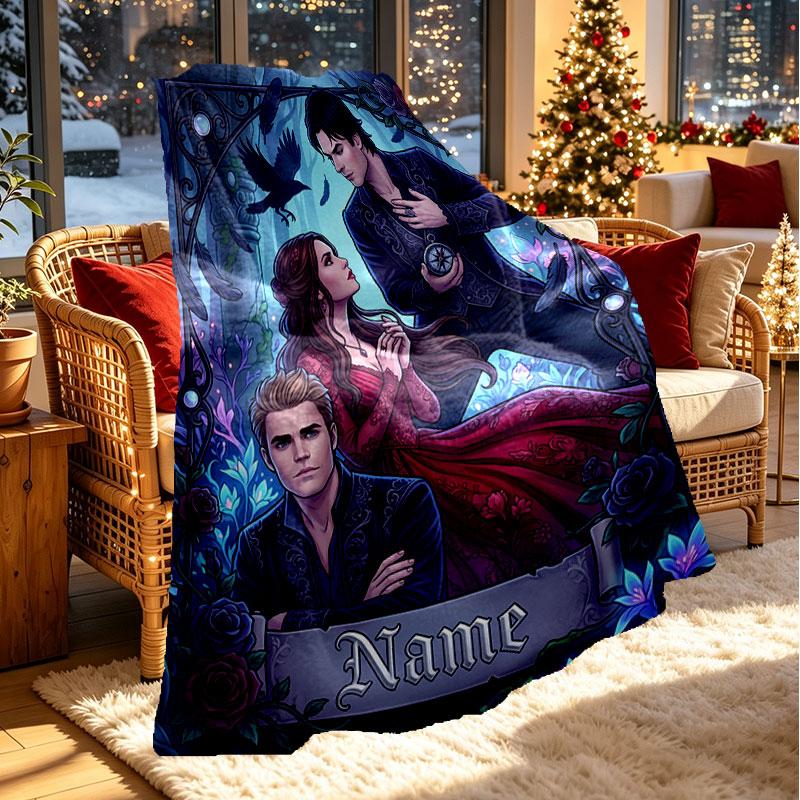 Personalizovaná deka s potiskem The Vampire Diaries s vlastním jménem, bytový dekor, ložnice, pohovka, kempování, gauč, dárky k narozeninám, Vánocům