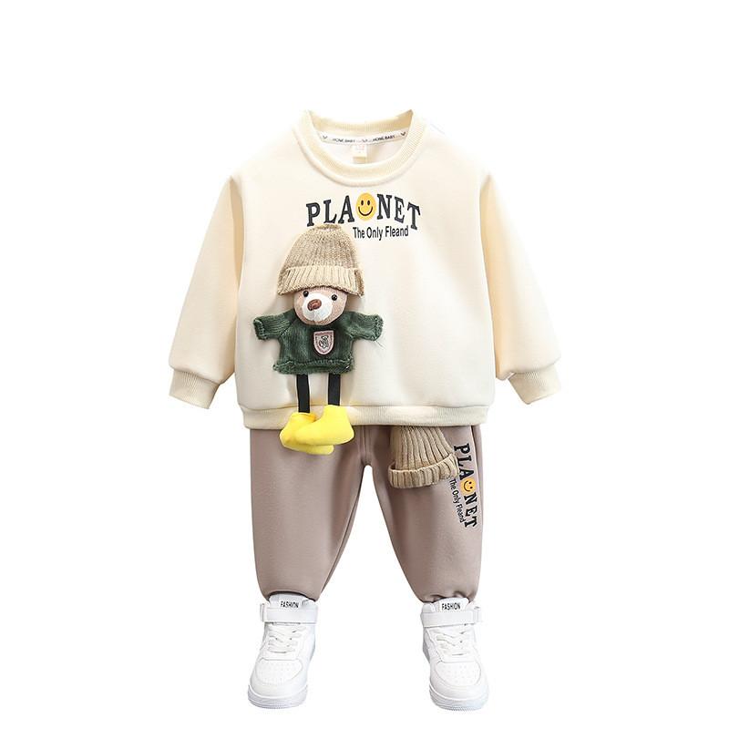 Stilvolles Frühjahrsoutfit für Kleinkinder Jungen mit trendigem Bären-Sweatshirt und langem Hosen-Set