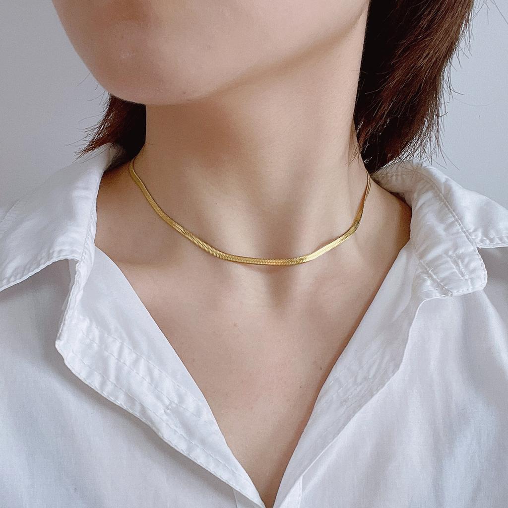 Stainless Steel Necklace For Women Men Accessories Flat Chain Neck Chokers Fashion Jewelry Snake Collier Acier Inoxydable Femme