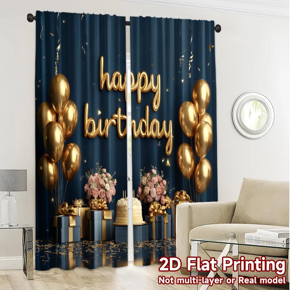 2 Stück, 2D-FLACHDRUCK Vorhänge (Ohne Stange) Geburtstagselegance(1) Beliebte Vorhänge&Gardinen Polyestervorhänge Ganzjahres für