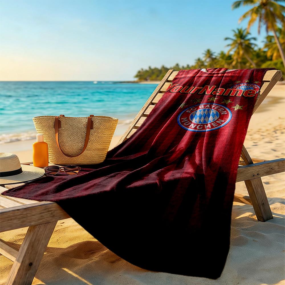 FC Bayern München Personalisierter Name Strandtuch Schnelltrocknend Weiche Mikrofaser Tragbar zum Schwimmen Strand Camping Reisen Strandzubehör Fitnessstudio