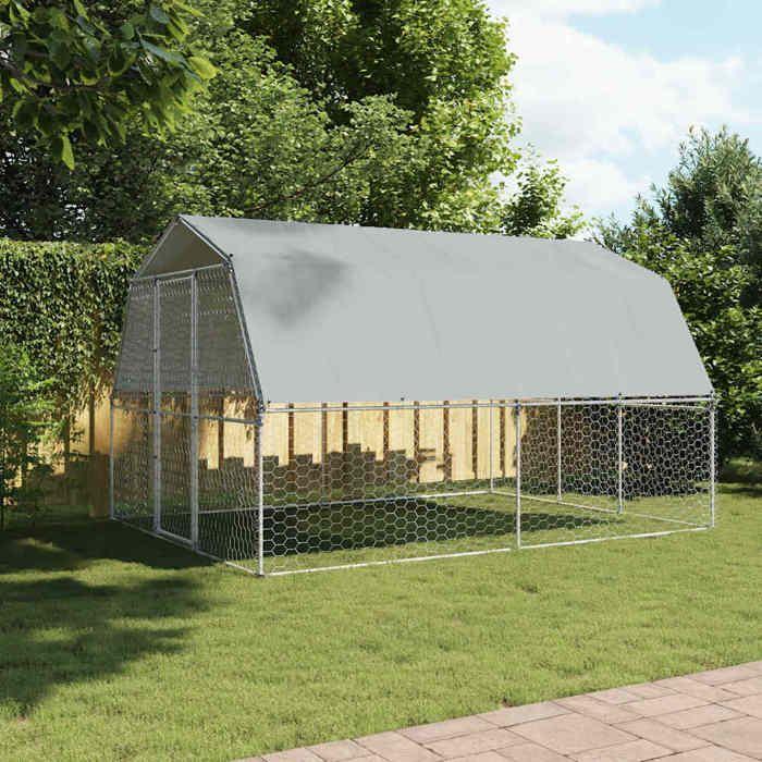 VidaXL Dog Cage with Roof and Door, Dog Playpen, Animal Enclosure, Outdoor Patio Kennel, Silver Steel 3294909