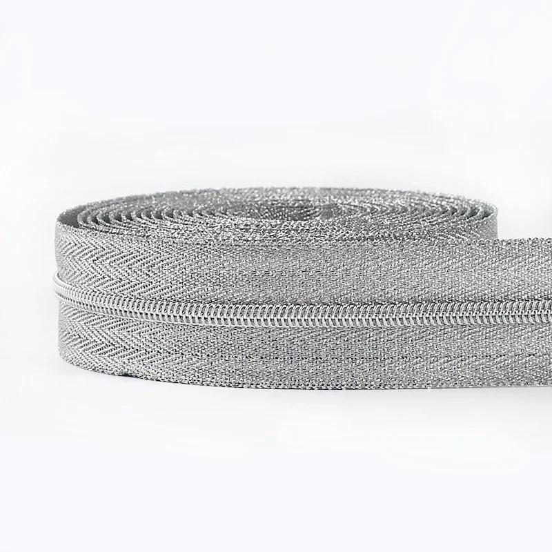 2/3/5M Meetee 3# 5# Gold Sliver Nylon Zipper with Sliders Coil Zips for Handbag Repair Kit Zippers Tape DIY Sewing Accessories