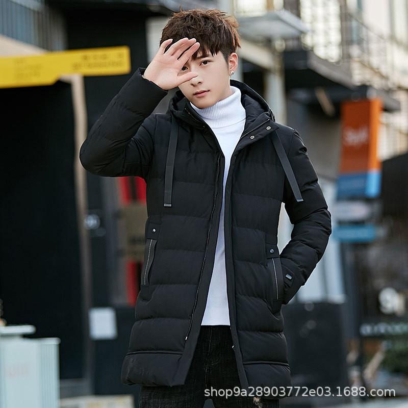 Mens Winter Mid-Length Hooded Cotton Puffer Jacket Warm Thick Outerwear Youth Casual Wear