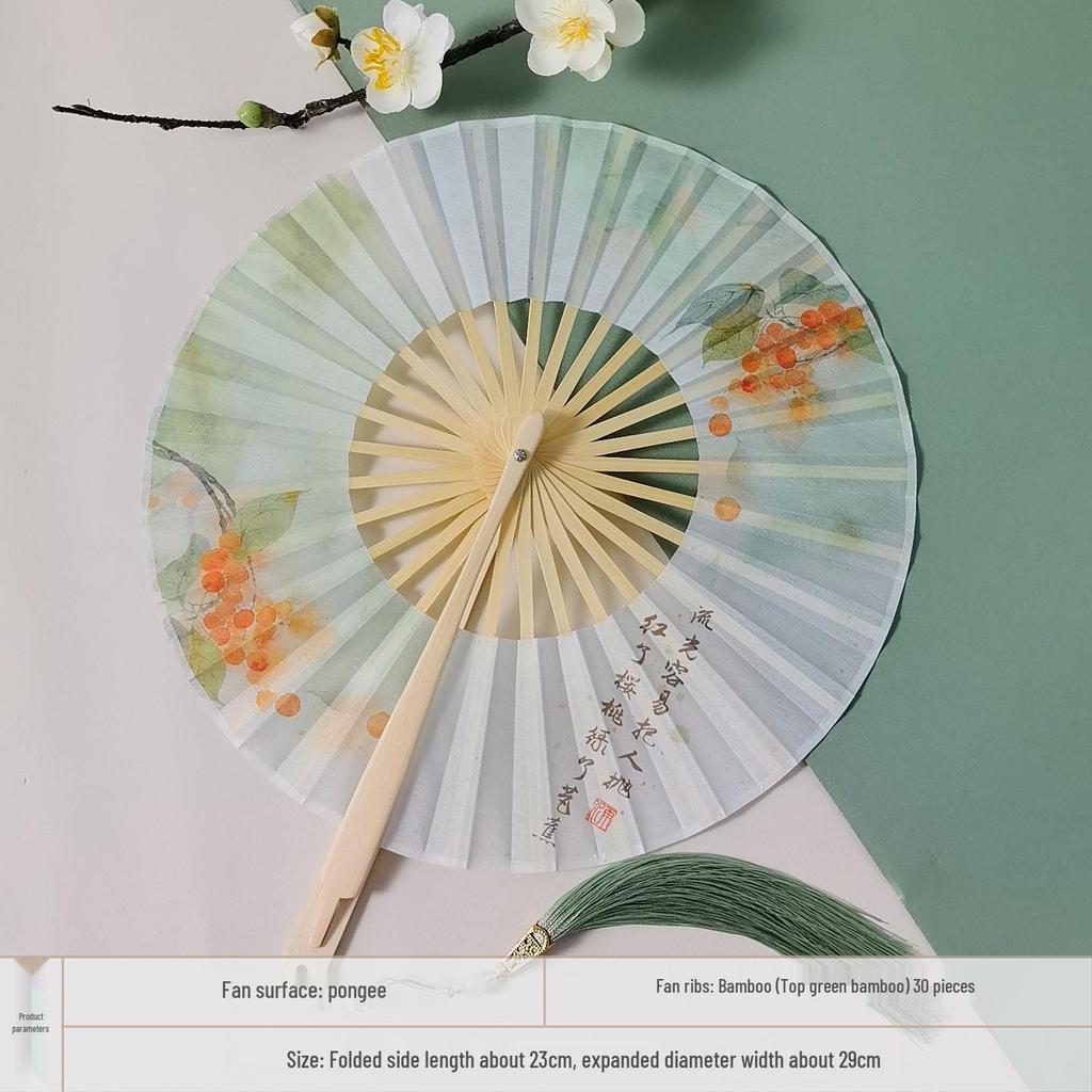 Portable Handheld Folding Round Fan: Ancient Style Dance Fan for Hanfu & Cheongsam Catwalk - Perfect for a Cool Summer