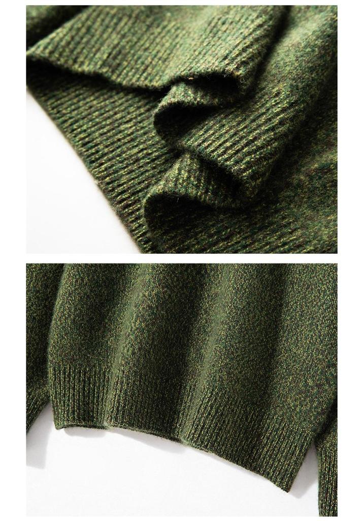 2024 Women's Retro Solid Color Three-Ply Heather Cashmere Half-High Collar Sweater