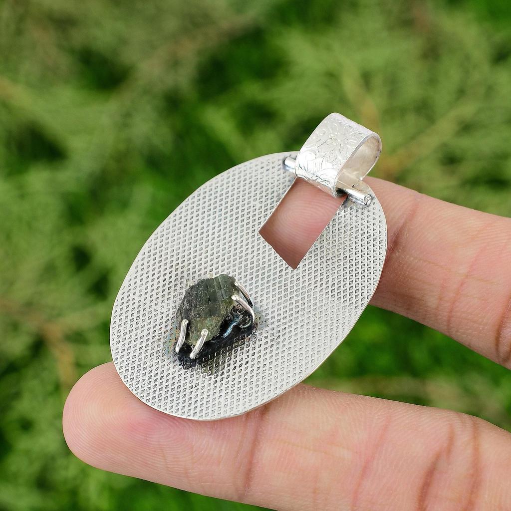 Töchtertag Angebot Achteck Natürlicher Chrysopras Roh Neu Anhänger Sterlingsilber