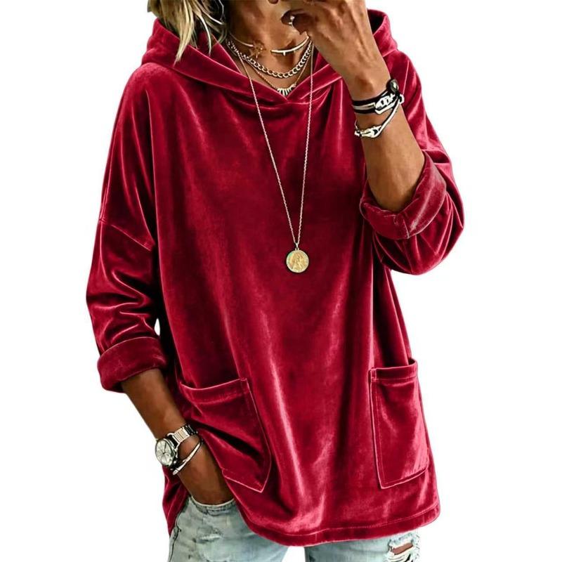Women S Loose Hooded Long Sleeve Batwing Sleeve Sweatshirt Solid Color