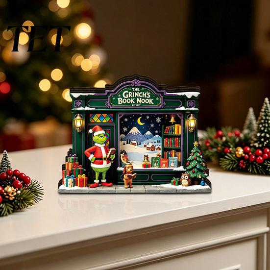 Cozy Living Room Decor Items Christmas Wooden Light Up House Table Ornament, LED Lighted Tabletop Decorations Book Nook Village Decoration for Holiday