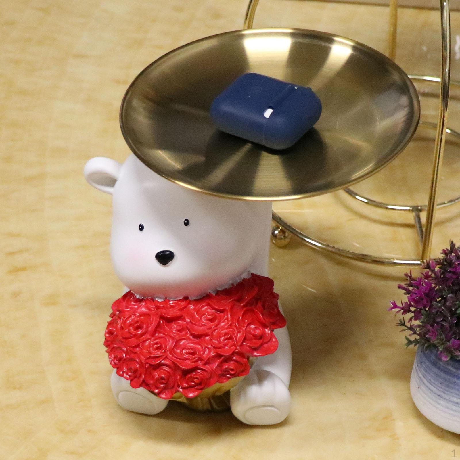 

Подставка для хранения медведя, симпатичные скульптуры животных, держатель для ключей из смолы, серьги, органайзер для стола Flower Bear