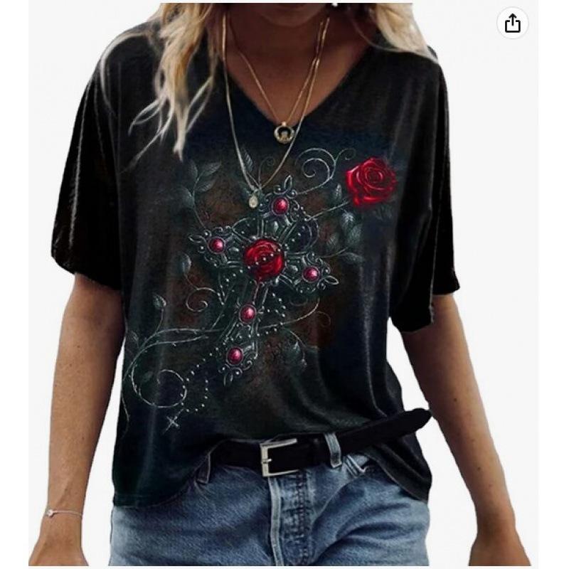 Street Trend T-Shirt For Men And Women, Summer Casual Loose Sports Style 3D Printing Short-Sleeved V-Neck T-Shirt