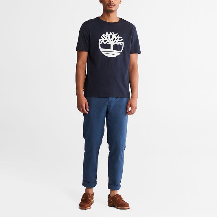 Timberland Lässiges atmungsaktives amerikanisches Vintage-Logo Rundhals-Kurzarm-T-Shirt Herren Oberteile Tief-Saphirblau A6281-433