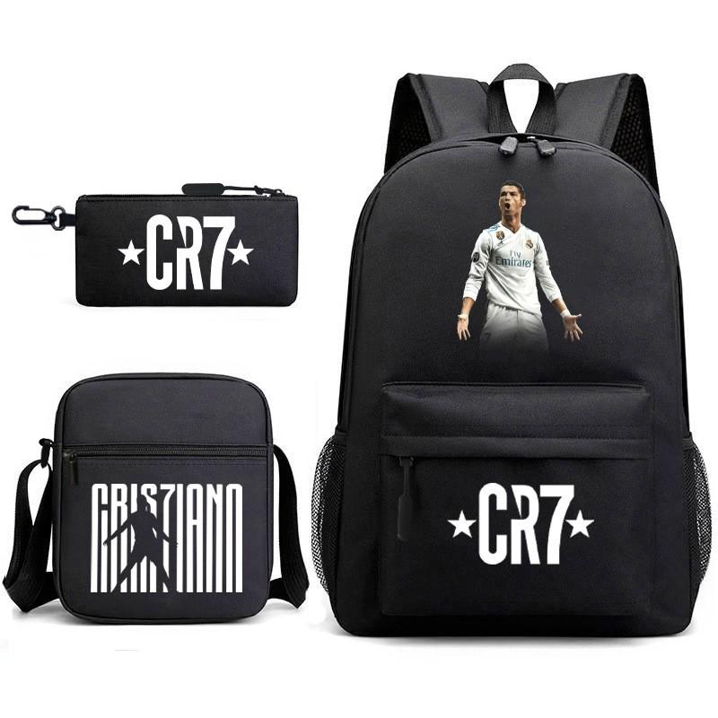 Set Zaino Scolastico Cristiano Ronaldo per Bambini Ragazzi Ragazze 15L Tessuto Oxford Borsa a Doppia Tracolla con Spallacci Imbottiti Traspiranti