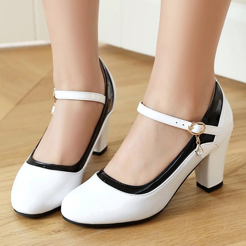 Elegant Women's Block High Heels Fashion Mary Janes Shoes Black White Heeled Party Wedding Shoes Ladies Dress Pumps 2025