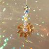 Hanging Decorations Champagne Rainbow Maker Ornament Sun Catcher Pendant Pink Crystal Flower Decoration For Christmas Tree Decor