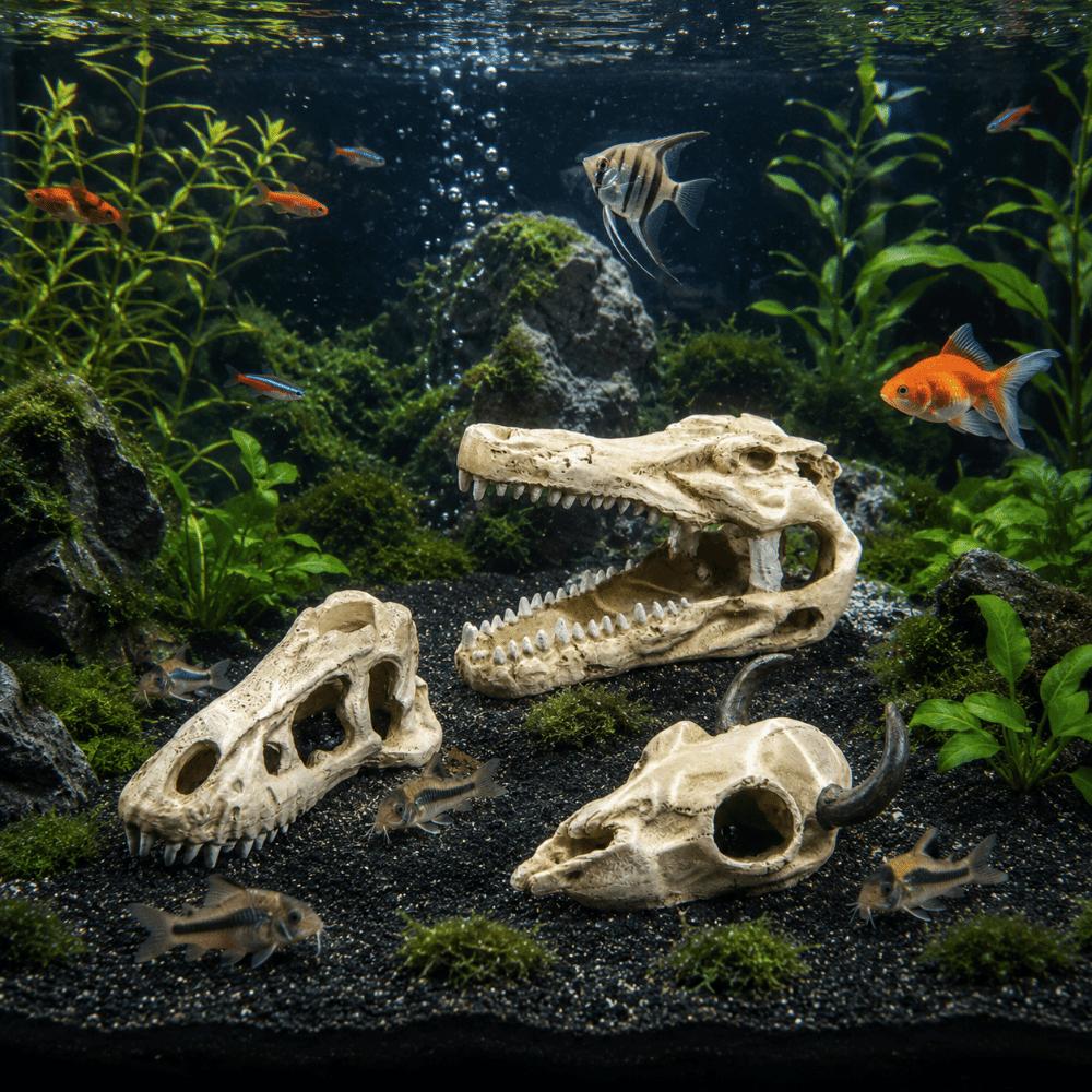 Lifelike 3D Skull Reptile Cave Hollow Out Reptile Climbing Shelter  Water Grass Landscape