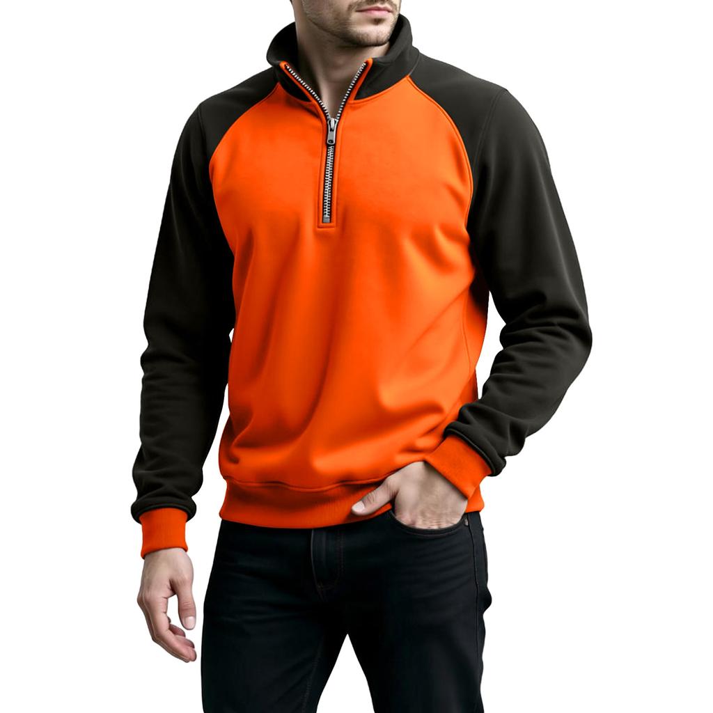 Men's Colorblock Half Zip Stand Collar Sweatshirt Men's Sports Large Size Casual Stand Collar Sweatshirt