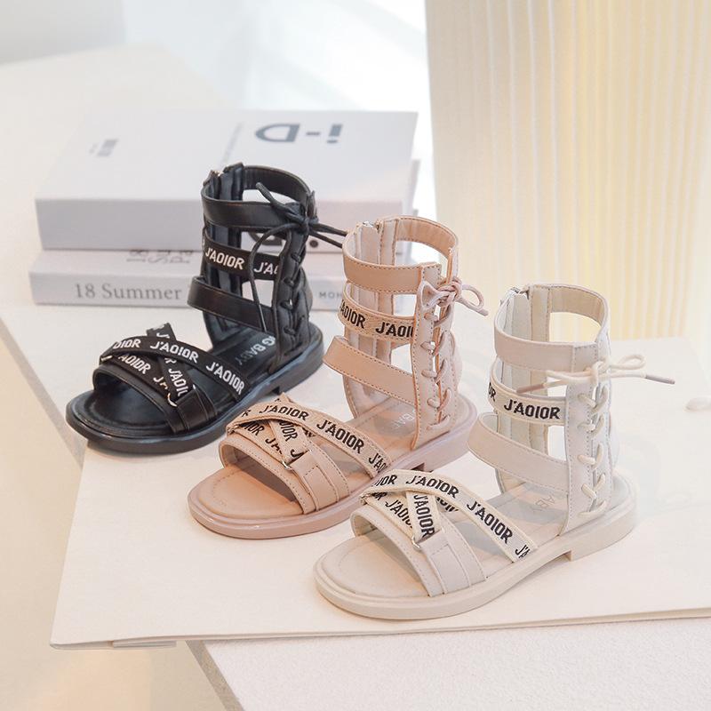 

Girls Letter Roman Sandals Summer New Middle-Aged Older Children Fashion Soft-Soled Princess Shoes Foreign Style Little Girl Classmate