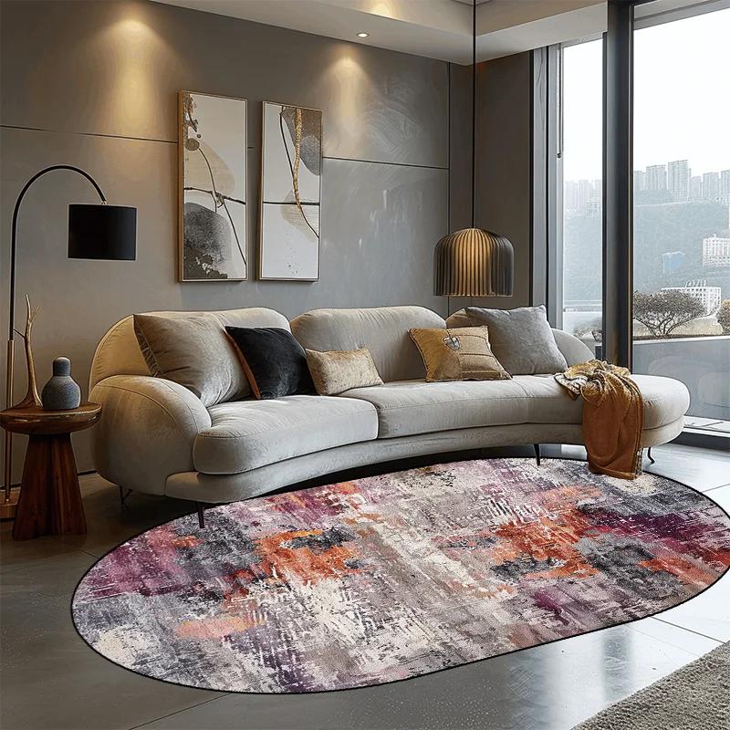 Abstrakter ovaler Teppich im nordischen Stil für Wohnzimmer Leichter Luxus Heimdekoration Sofaseite Bodenmatte Weicher waschbarer Teppich für Schlafzimmer