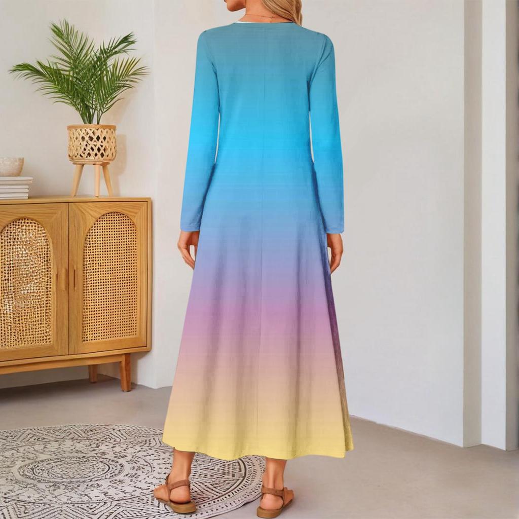 women gradient Print long-sleeved comfortable loose dress Elegant dress
