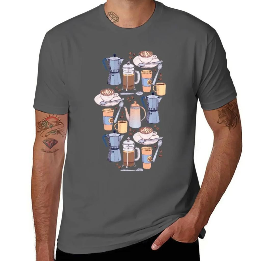 Coffee Love on Blue T-Shirt vintage blanks heavy weight t shirts for men