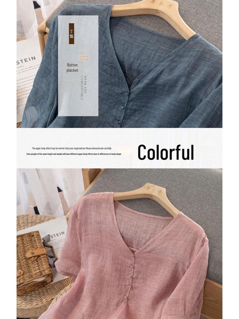 2024 Women's Casual V-Neck Slimming Solid Color Loose T-Shirt