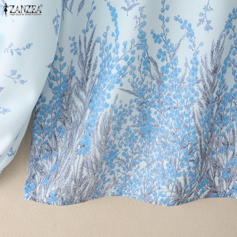 ZANZEA Women Casual Round Neck Loose Long Sleeve Print Blouse