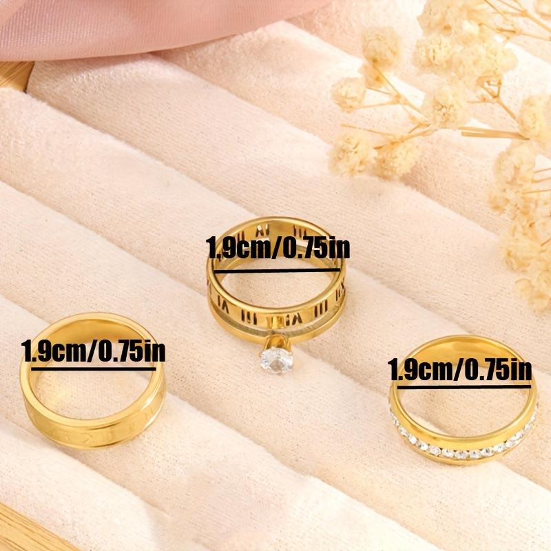 Stainless Steel Jewelry Cut Hollow Roman Numeral Inlaid Diamond Ring High-End Titanium Steel Ring Three-Piece Set
