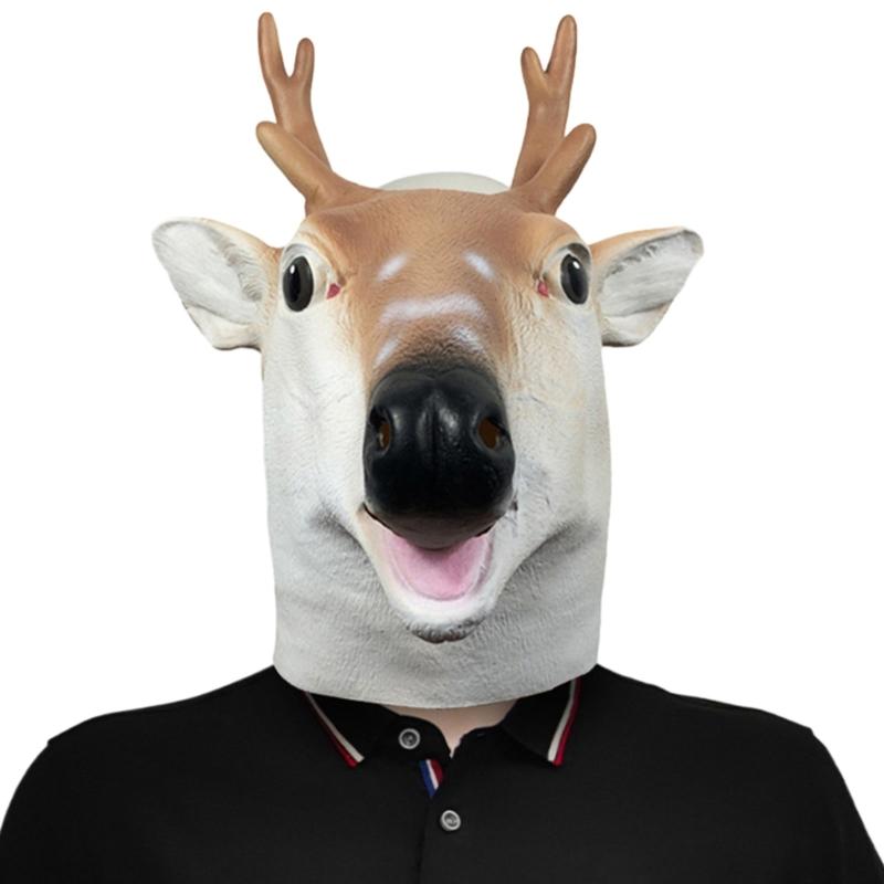 Sika Deer Mask Halloween Animal Head Mask Full Head Latex Mask for Kids Adults 1
