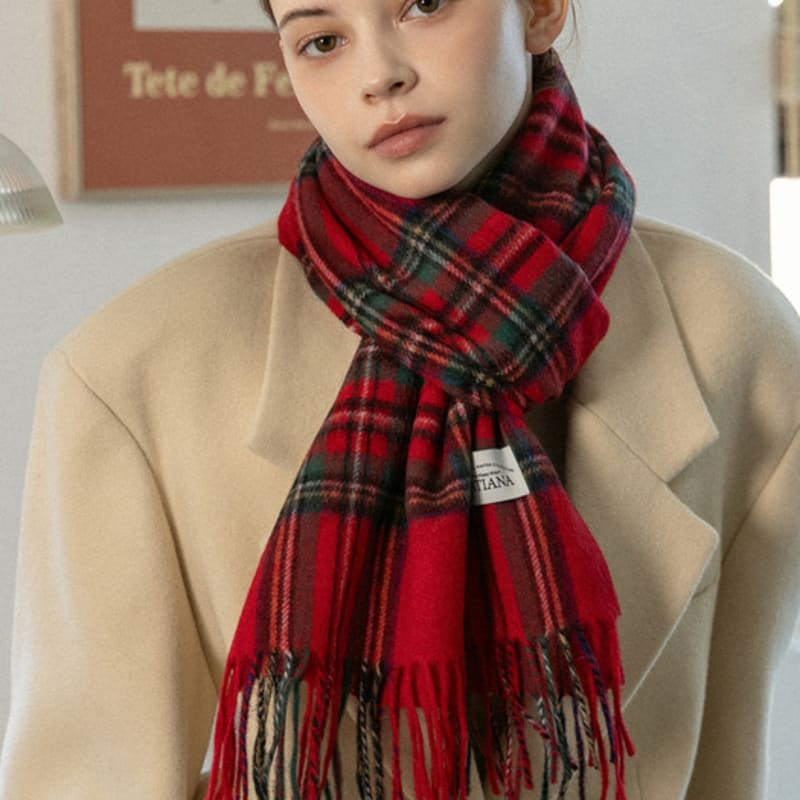 

TATIANA Check Soft Lambskin 100% Wool Muffler MF8005 Red RED