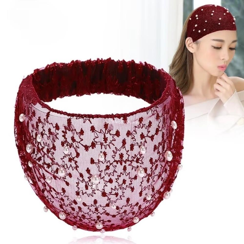 Portable Lace Headband Hollow Mesh Wide Side Head Wrap Elastic Flower Hairbands Girls