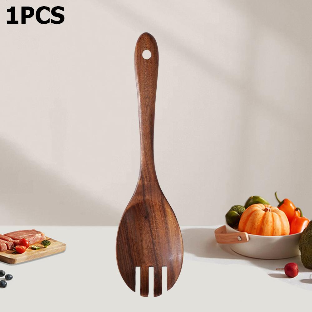 2Pcs Wooden Salad Spoons Acacia Salad Tongs Durable Wood Salad Mixing Dinner Fork And Spoon Long Handle Salad Server Spoons Set