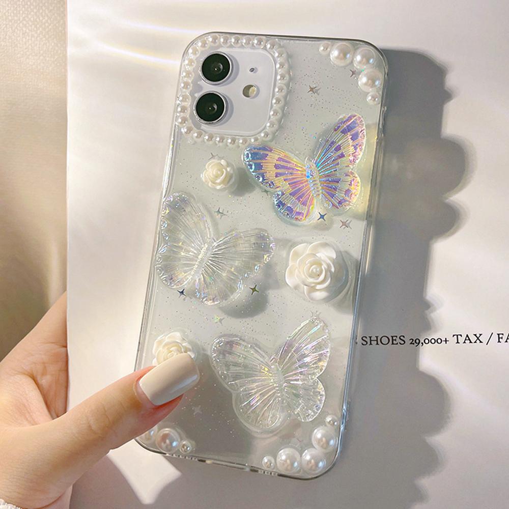 

TPU Phone Case for iPhone 12/12 Pro,3D Butterfly Flower Decor Transparent Phone Cover A