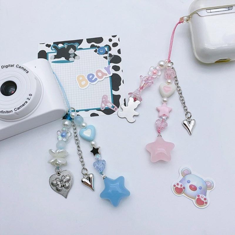 Cute Star Bead Tassels Pendant Phone Straps Lanyard Pocket Keychain Strap Backpack Charm Car Keys Decoration Chain