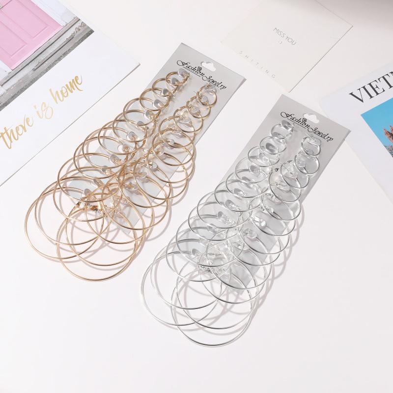 12 Pair Women Large Circle Hoop Earrings Gold Color for Women Round Huggie Creole Earrings Set Vintage Hoops Ear Rings