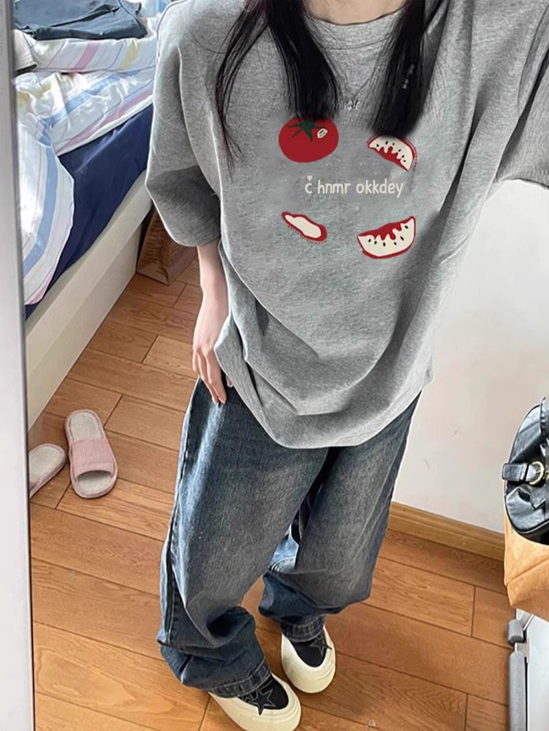 

2025 New Plus Size Women s Grey Cotton Loose-Fit Short Sleeve T-Shirt XL
