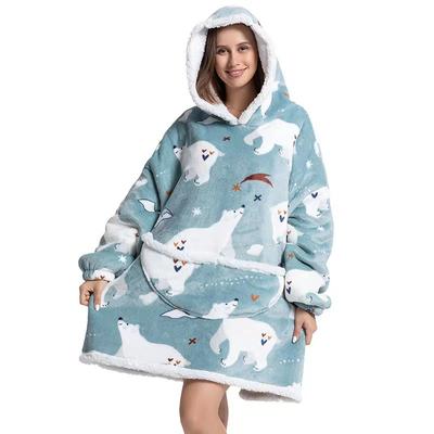 Coperta con cappuccio indossabile, Felpa con cappuccio Sherpa oversize da donna con tasca e maniche sul cappuccio, Coperta con cappuccio in peluche super morbida e calda per adulti