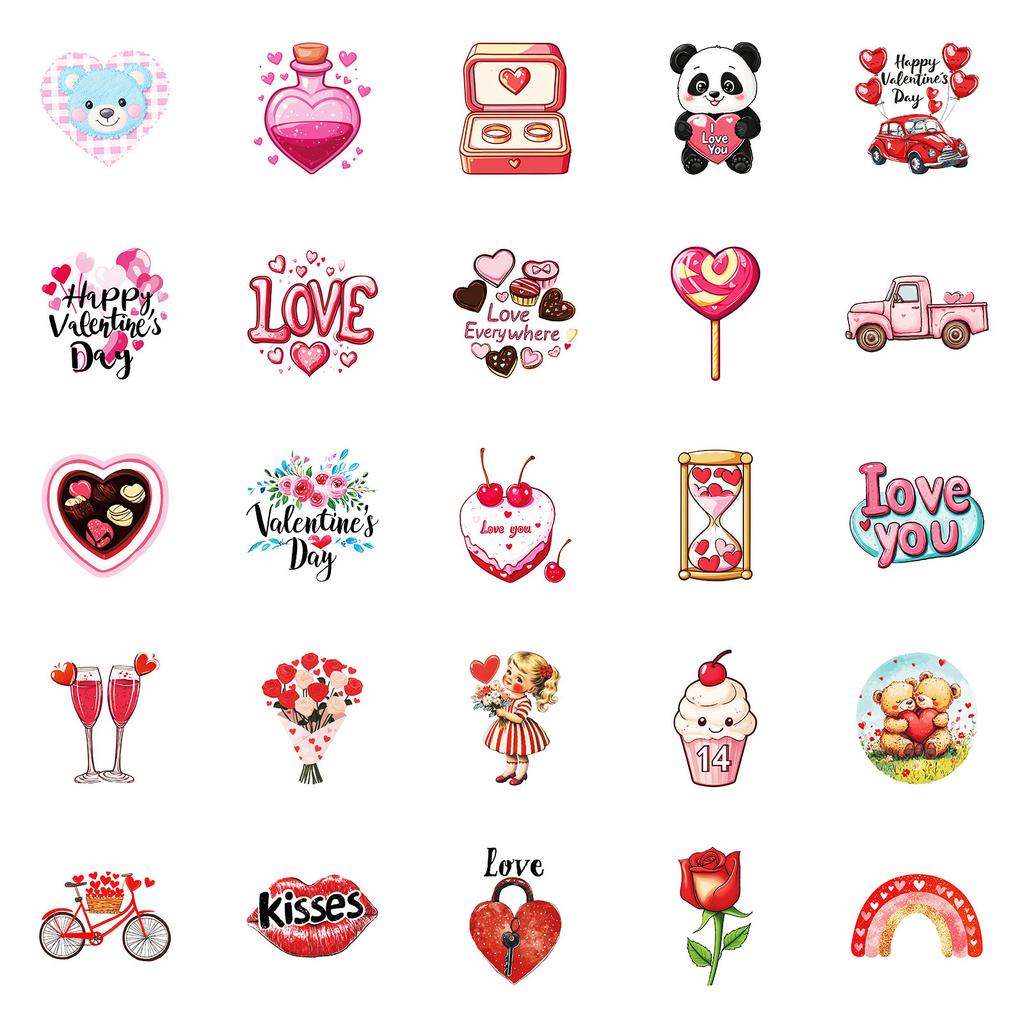 50 Valentine's Day Series Graffiti Waterproof Stickers Mobile Phone Case Skateboard Notebook Stickers