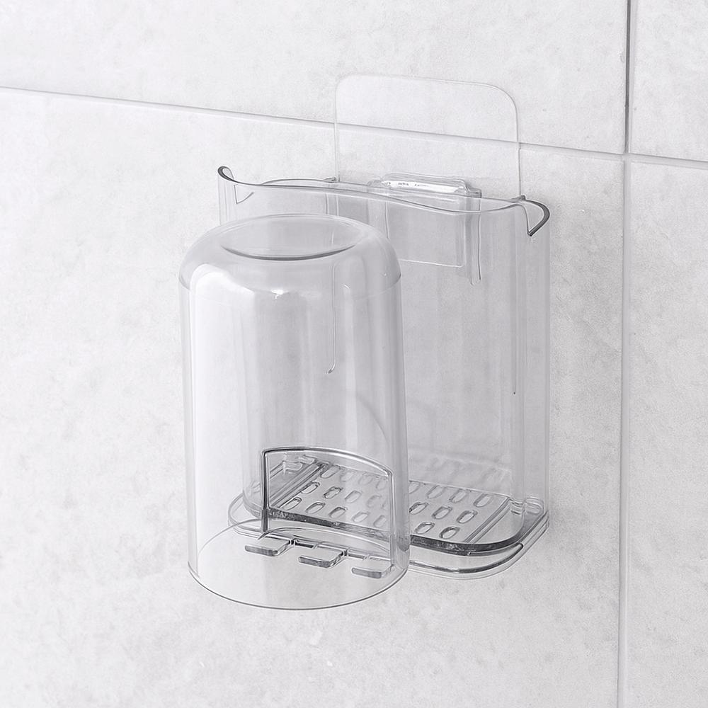 2pcs Wall Mounted Toothbrush Holder PET Mouthwash Cup Rack  Bathroom Accessories
