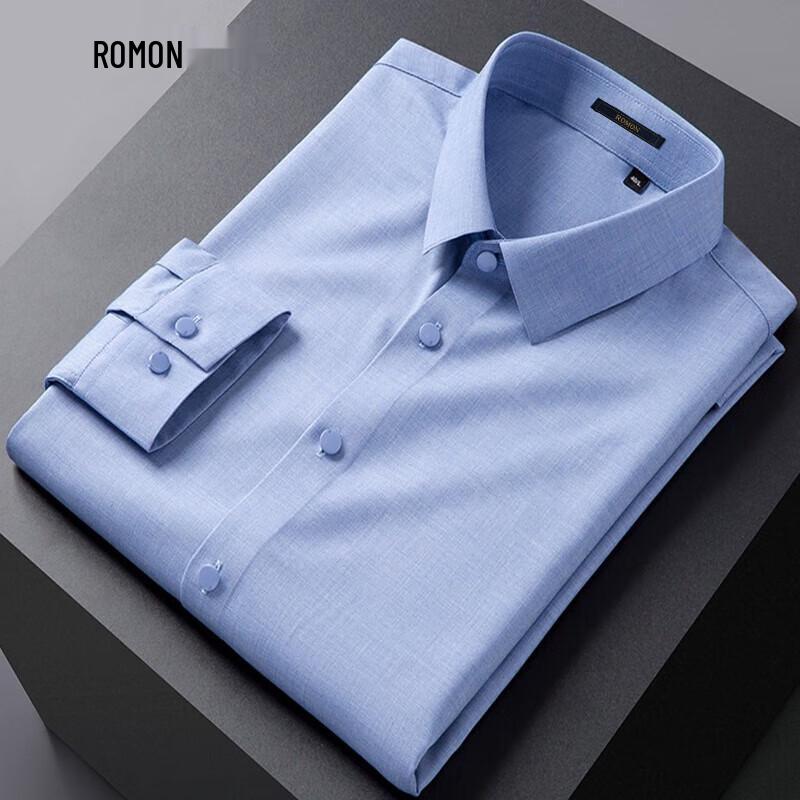 ROMON Men's Non-Iron Ice Silk Long-Sleeve Shirt
