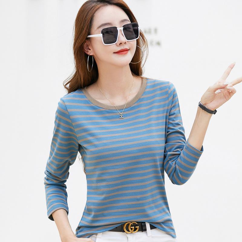 

Autumn/Winter Retro Striped Long Sleeve Round Neck Women s Top XXL