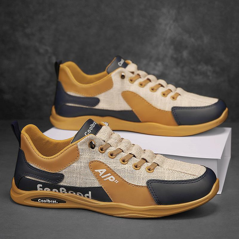 

Подростковые кроссовки 2024 года, летние новые парусиновые туфли на плоской подошве, дышащие повседневные мужские туфли без шнурков, туфли с одной педалью 39 бежевый