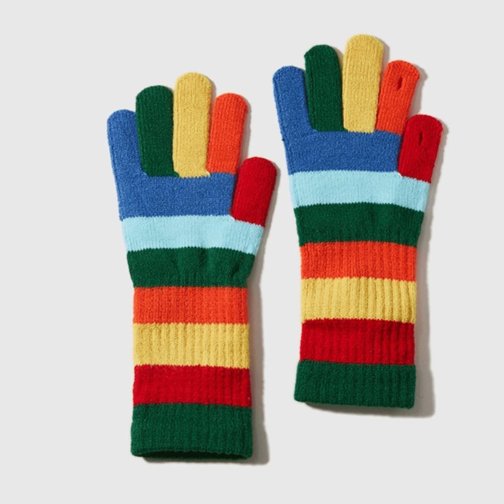 Fashionable Rainbow Open Finger Gloves Warm Windproof Knitted Mittens Thickened Touch Screen Gloves Girl