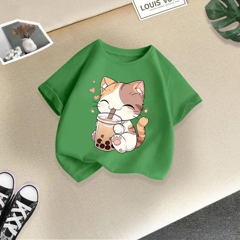 Kid T Shirt Cute Cat Printed Children T-shirt Kids 100% T-shirt Tops Tee Boys Girls Baby Tee 2-13Y
