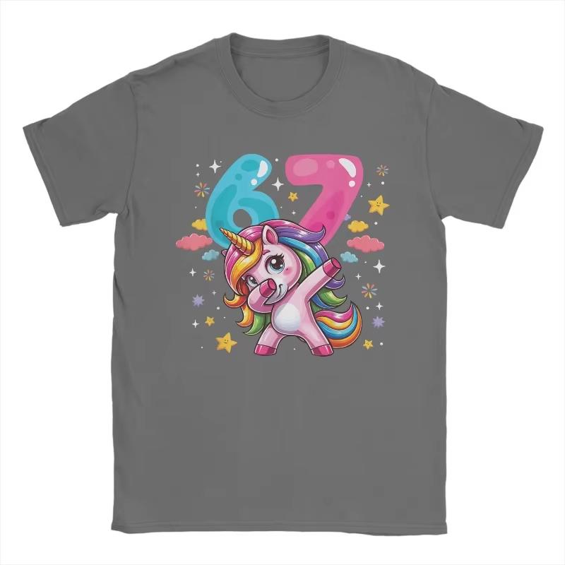

2026 summer new 67 Meme Unicorn Cotton Tshirt Summer Cotton ShortSleeved Comfortable HipHop Tshirt S