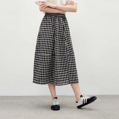 Qiushui Yiren Women's Color-block Plaid A-line Skirt