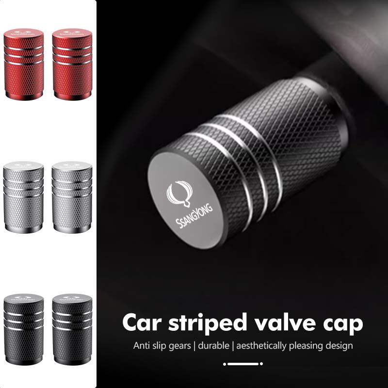 4 pièces Couvercle de Tige de Valve de Pneu de Voiture Bouchon de Valve d'Air de Roue en Aluminium Pour SsangYong Sport Korando Rexton Musso Chairman Turismo Nomad