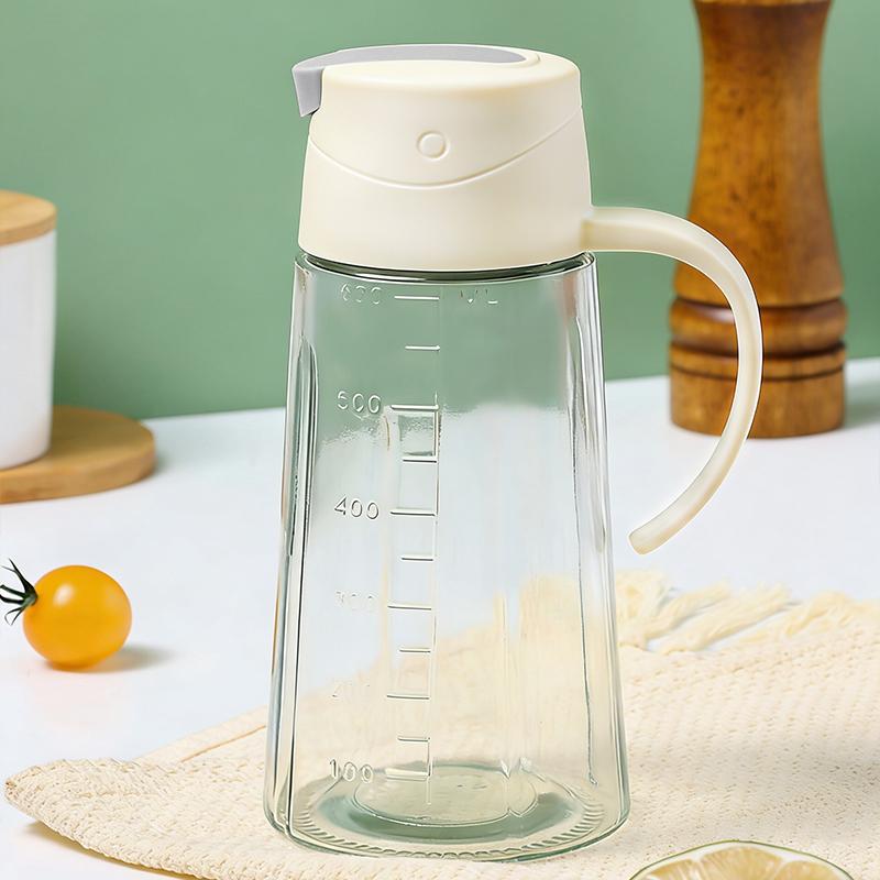 HeY LiLac 630ml Automatic Opening Glass Oil Dispenser Bottle for Kitchen No Drip Cooking Oil Container
