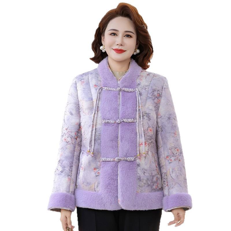 Mom's 2025 New Chinese Style Short Warm Coat for Middle-Aged and Elderly - Versatile Autumn/Winter Outerwear