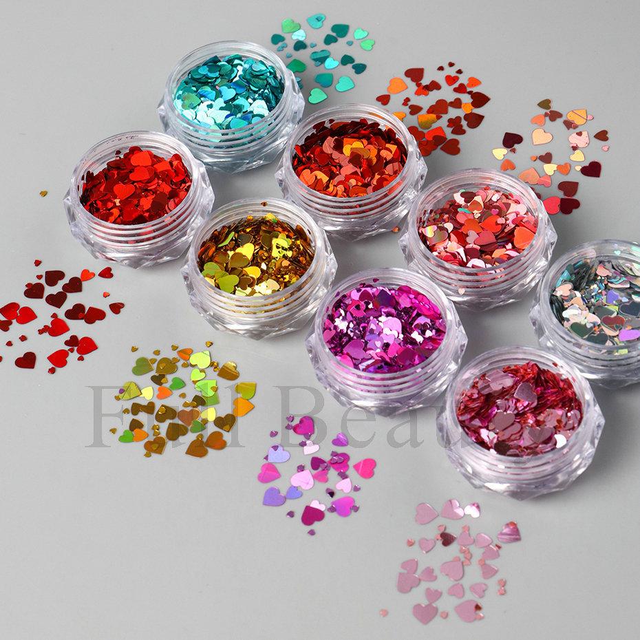 Nail Art Sequins Ins Romantic Valentine's Day 8 Bottles Of Mixed Size Love Laser Nail Sequins